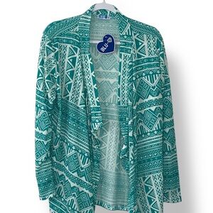 🧼 NWT 3X  Cardigan Teal Aztec Tribal Bohemian design